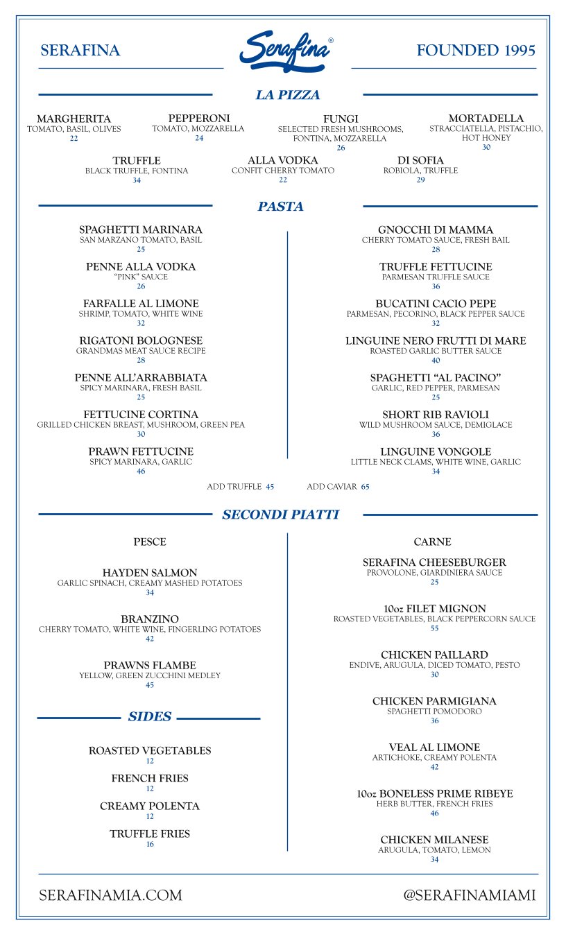 Printed Italian menu page with simple section headings.